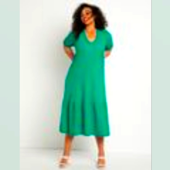 Eloquii Puff Sleeve Tie Back Dress.  COLOR:  Jelly Bean. SIZE:  22W - Picture 3 of 3